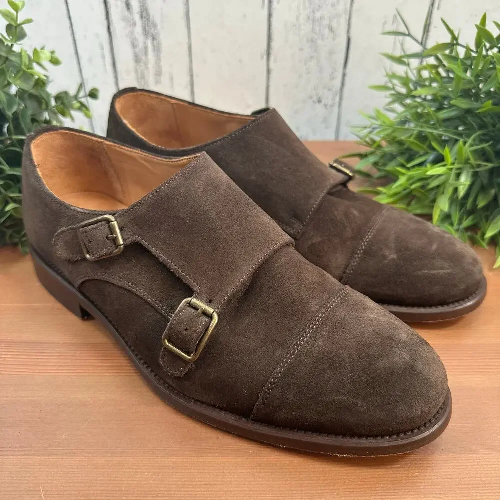 The Shoehorn Men's Brown Suede Leather Monk Oxfords Shoes Size 40